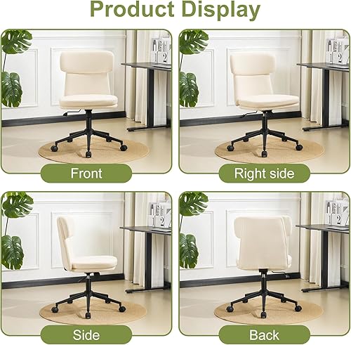 Miniatura 9 de Furniliving Silla de oficina sin brazos, silla de escritorio tapizada de felpilla con ruedas, silla giratoria ajustable para computadora con cojín