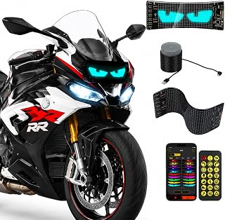 Devil Eyes Light for Motorcycle Windshield, 7''x3'' Flexible Animated LED Eyes, Bluetooth APP & Remote Control Custom Text Pattern Dynamic LED Sign for Car Taxi Sedan SUV