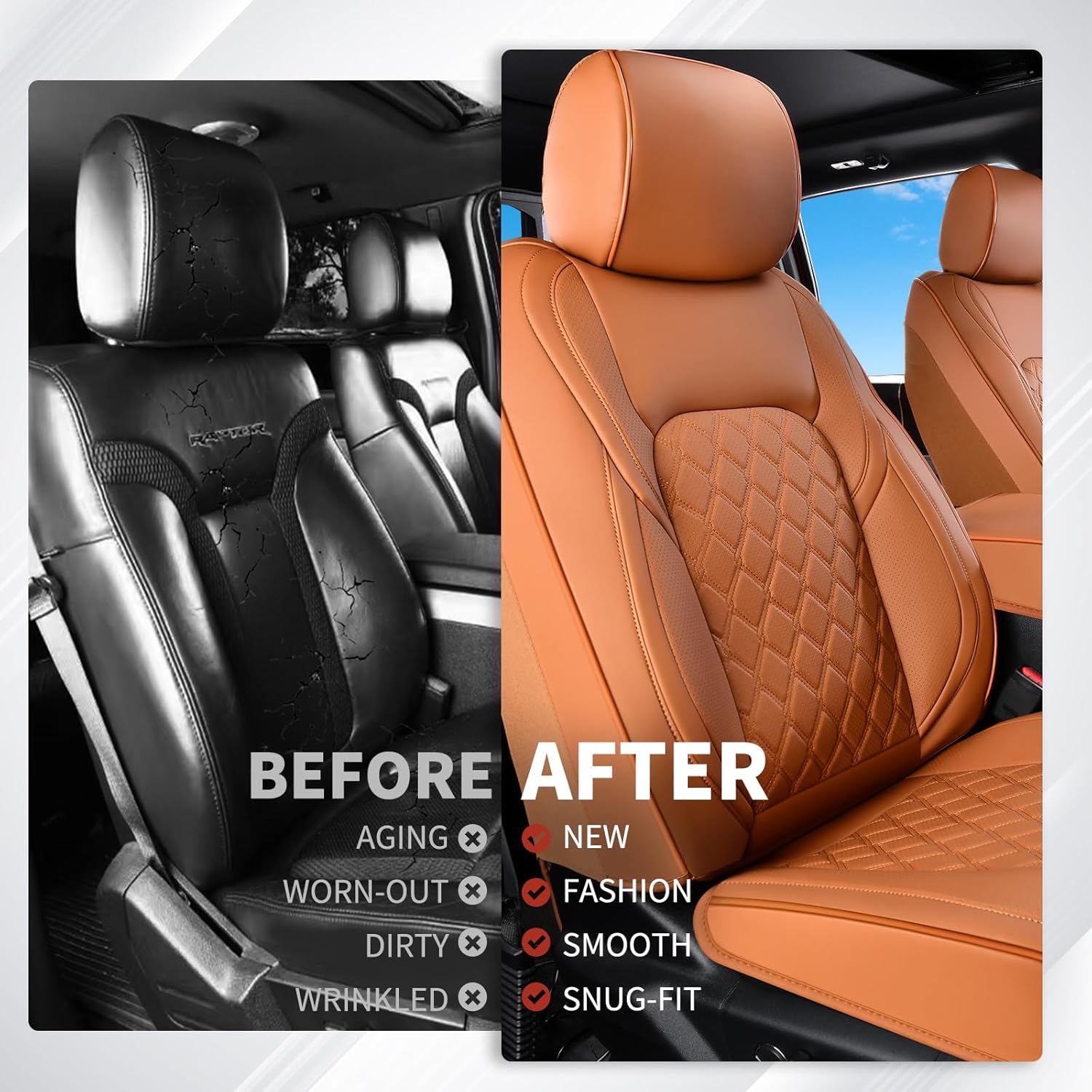 Huidasource Tacoma Car Seat Covers Brown Fit for 3rd Gen Toyota Tacoma 2016-2023 Double & Crew Cab SR SR5 Limited TRD Sport/Pro/Off Road, Front & Back Leather Truck Seat Cover (Full Set/Brown)