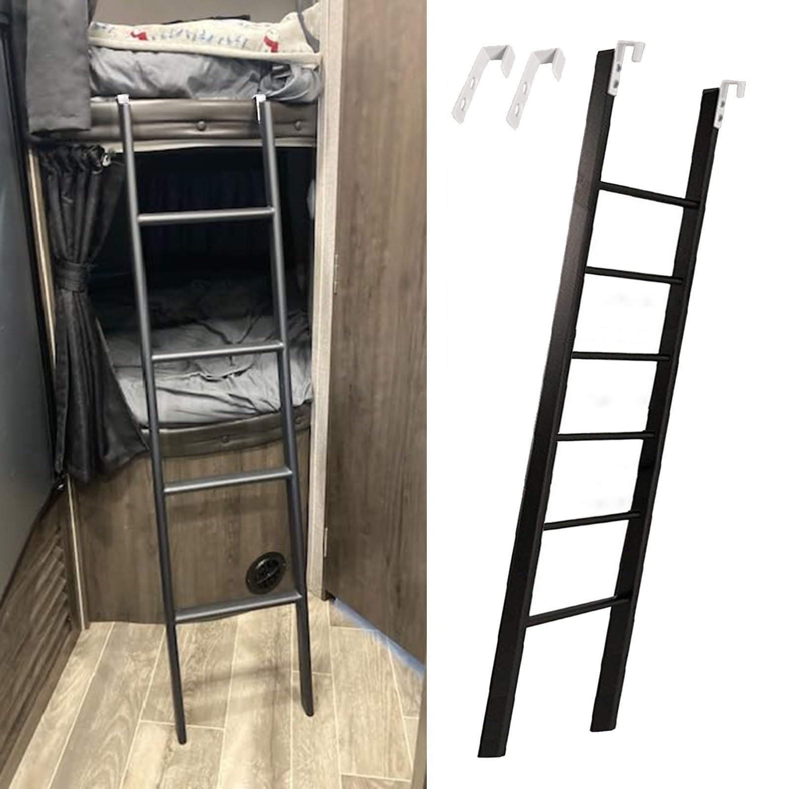 IEOWY Black Twin Bunk Bed Ladder/Metal Short Ladders, 45"/50"/55"/59"/63"/65"/69"/73" Kids Adult Step Climb Ladder Only, RV Bunk Ladder for Dorm Loft(185cm/73)