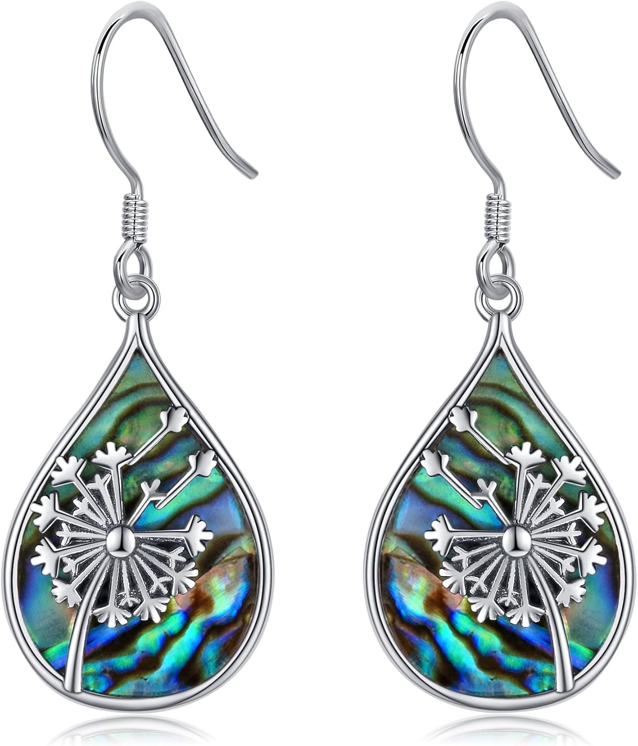 Mushroom/Dandelion/Scottish Thistle Earrings 925 Sterling Silver Abalone Shell Dangle Earrings Mushroom/Dandelion/Scottish Thistle Jewelry Gifts for Women