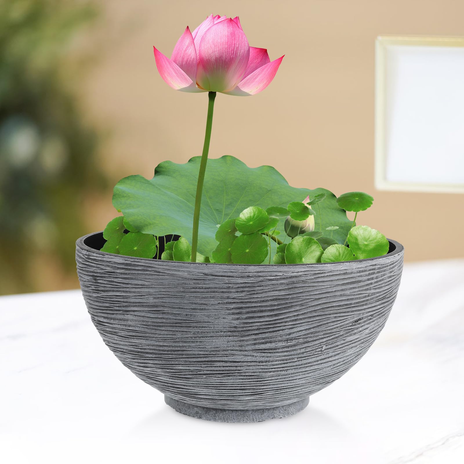 Happyyami Maceta flotante de lirio de agua, maceta hidropónica grande, cuenco para plantas de jardín, contenedor para plantas de jardín, accesorios para decoración del hogar, macetas grises