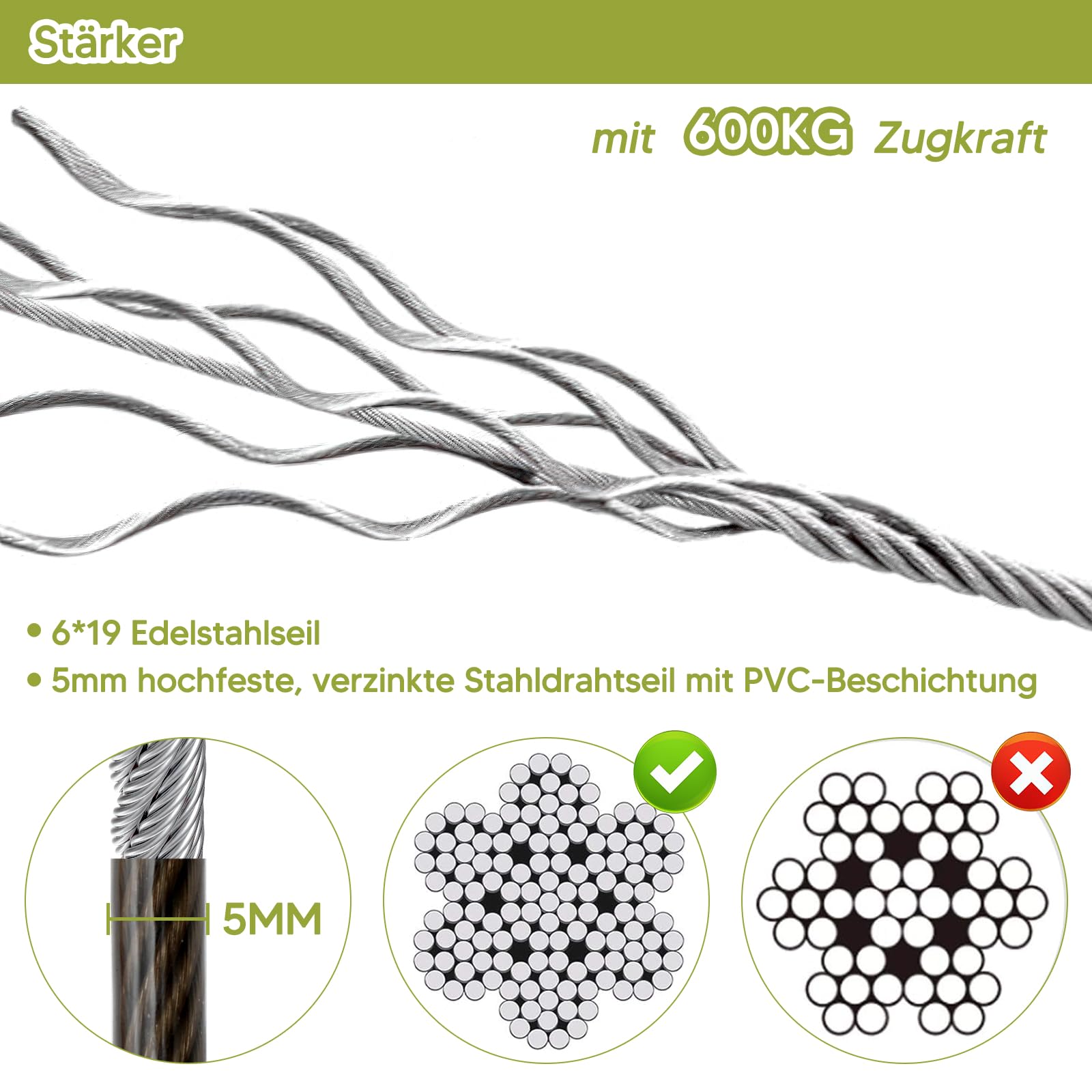Cable de amarre para perros, corredor de perros para patio y campamento, cadenas de perros para exteriores, cable de corral para perros con mosquetón de aluminio de aviación (negro-gris, 10)