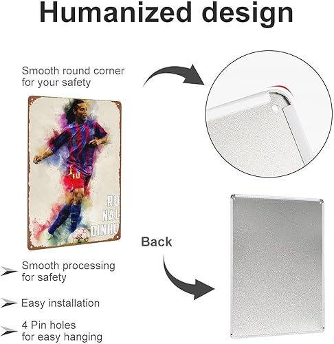 Miniatura 3 de Ronaldinho Gaucho Barca Póster retro de metal de hojalata de Halloween, cueva, bar, club, arte de pared para el hogar, 8 x 12 pulgadas