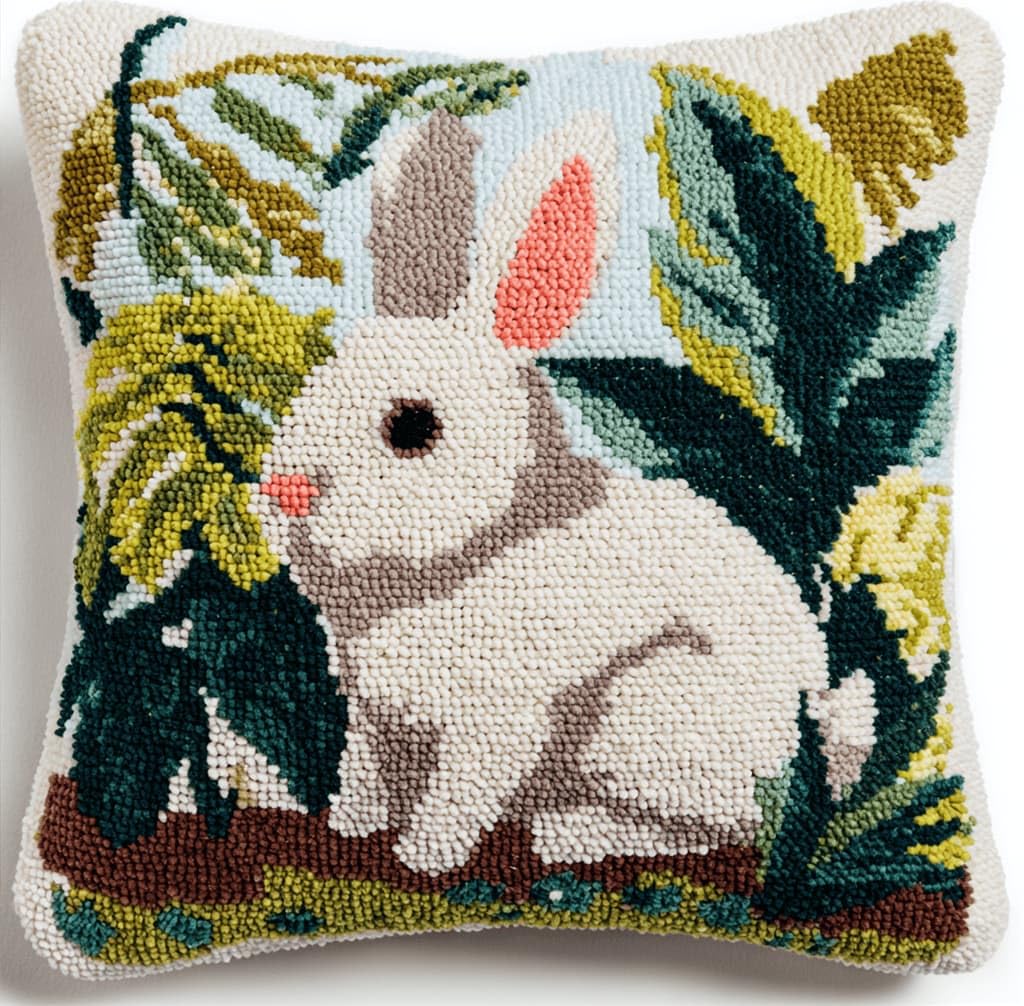 Kitquiver Latch Hook Rug Kits for Adults Rabbit DIY Latch Hook Cushion Cross-Stitch Embroidery Cushion Cover for Home Sofa Decoration 17X17 in.