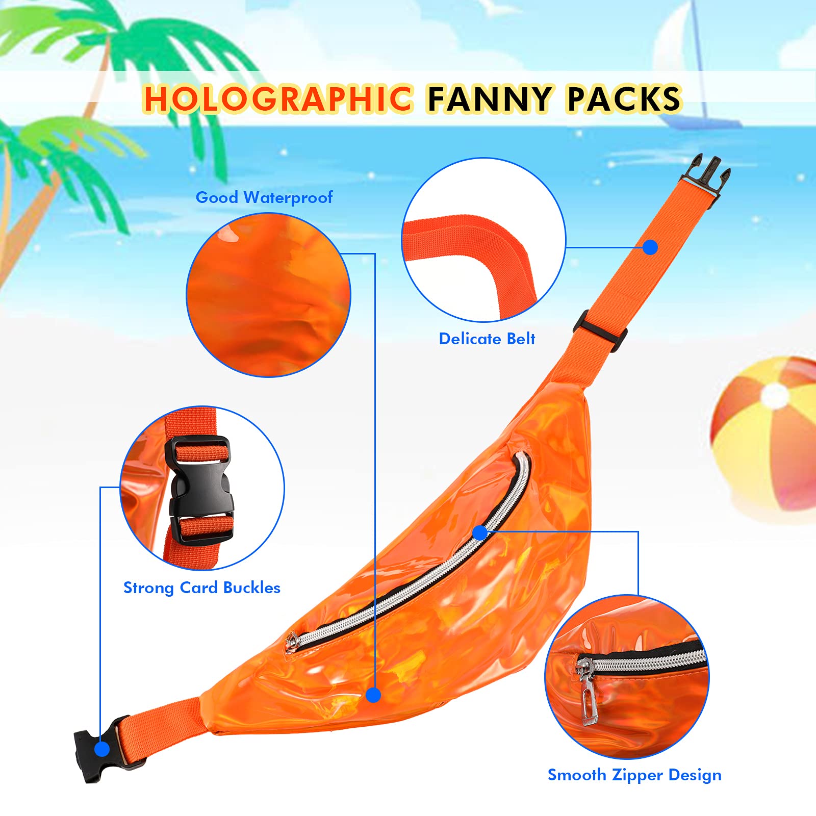 Holografische Bauchtaschen, glänzend, neonfarben, wasserdicht, 80er-Jahre-Laufgürtel, Outdoor-Sport, Gürteltasche mit verstellbarem Gürtel für Damen, Herren, Mädchen, Kinder, Outdoor, Laufen,