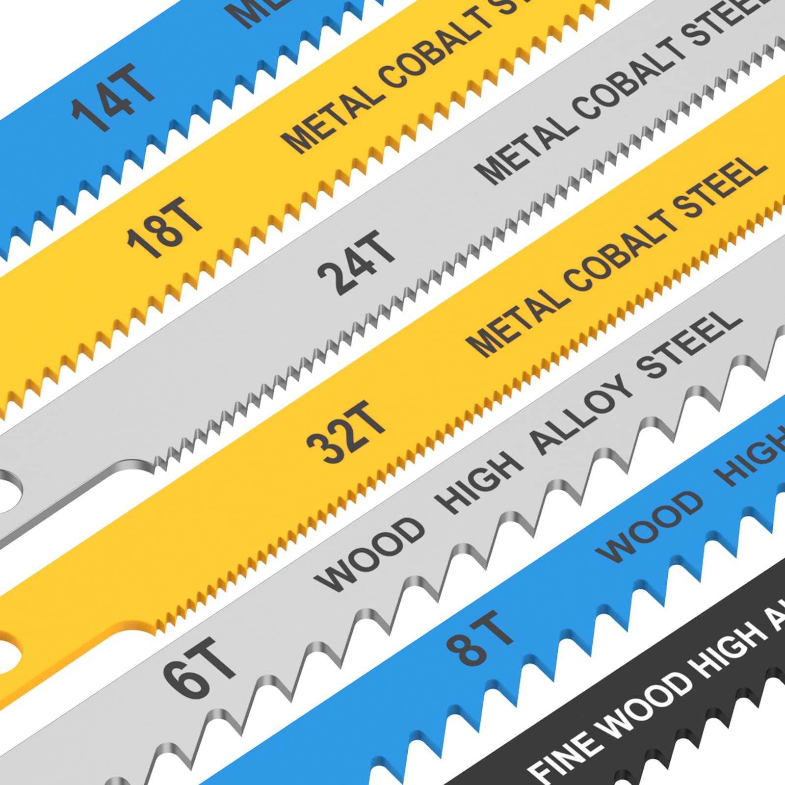 Set di 34 lame per seghetto alternativo 14TPI, 18TPI, 24TPI, 32TPI, 6TPI, 8TPI, 10TPI per il taglio di metallo, legno e plastica lama per seghetto alternativo in acciaio al carbonio per tagli veloci e