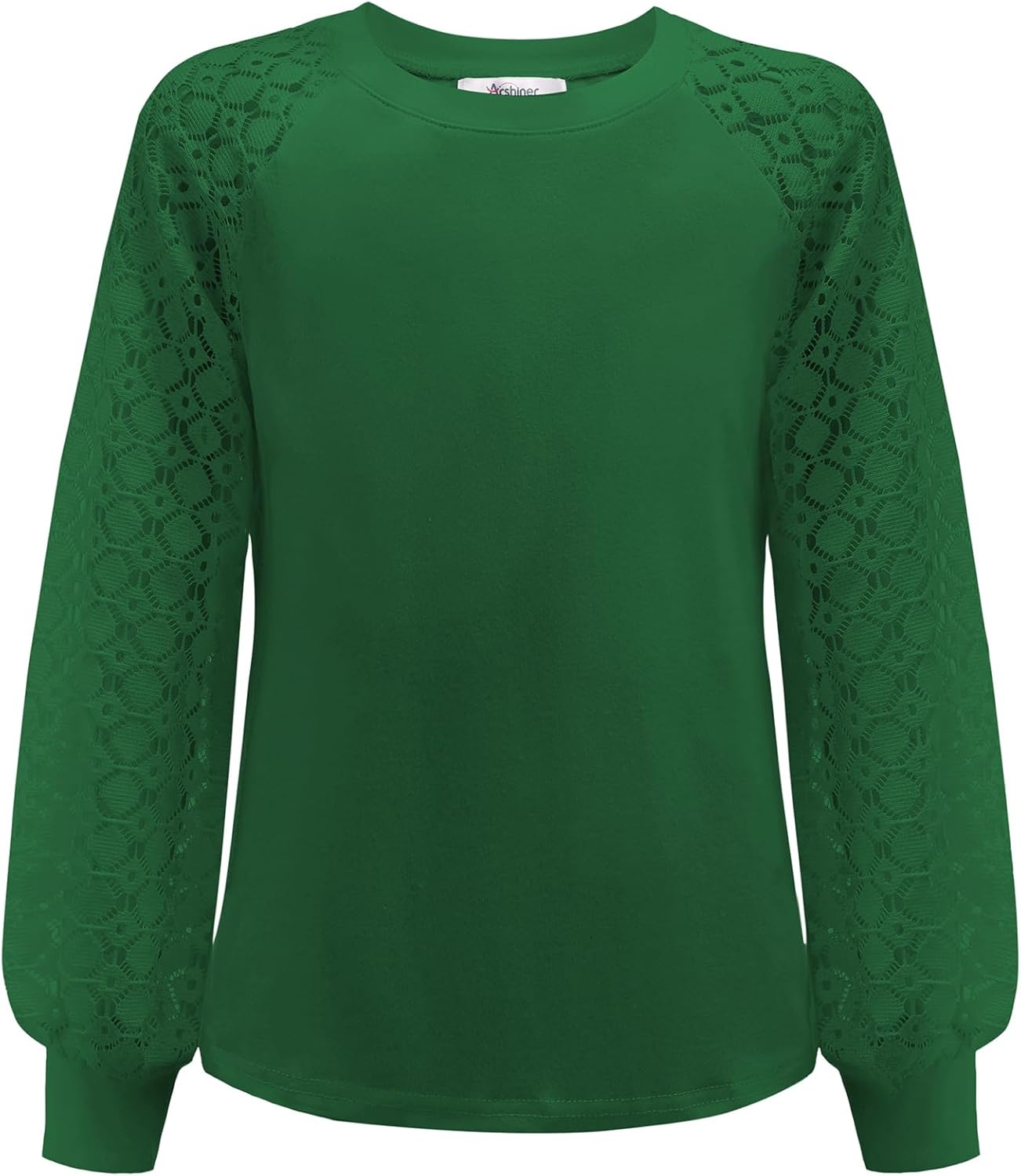 Arshiner Meisjes T-Shirt Puff Lange Mouwen Shirt Ronde Hals Blouse Kinderen Herfst T-Shirts Effen Kleur Elegante Top Mode Casual Tuniek Kinderkleding 6-12 Jaar, Rood, 8-9 jaar