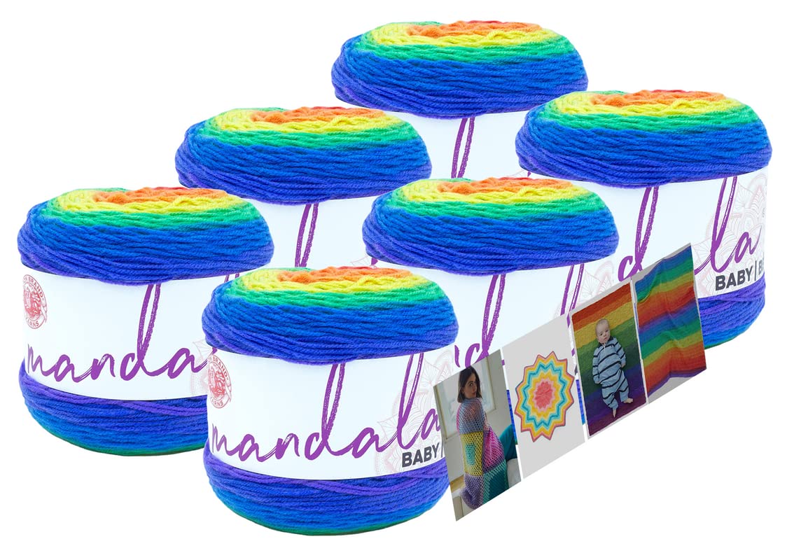 Lion Brand YarnMandala Baby - 6 Pack with Needle Gauge (Rainbow Falls)