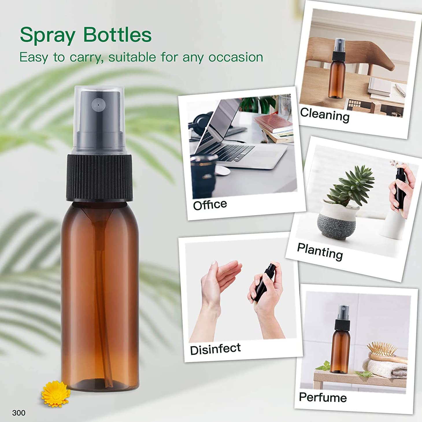 100 Piezas 30ml Marrón Recargable Botellas Con Sprayer Blanco para Limpieza Fina Botella de Spray Vacías Plástico, para Viaje Artículos de Agua Cosmético Alcohol Perfume + 1 x Embudo