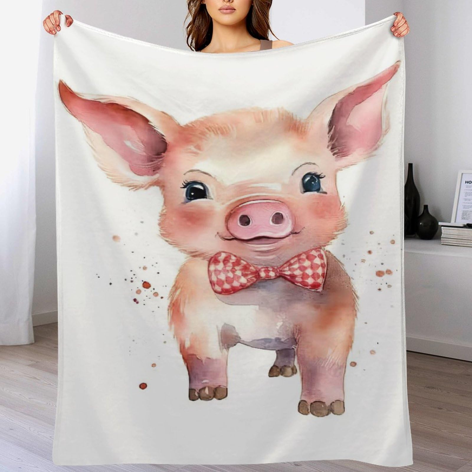 Couverture cochon en flannel peluche le cadeau réconfortant lavable en machine
