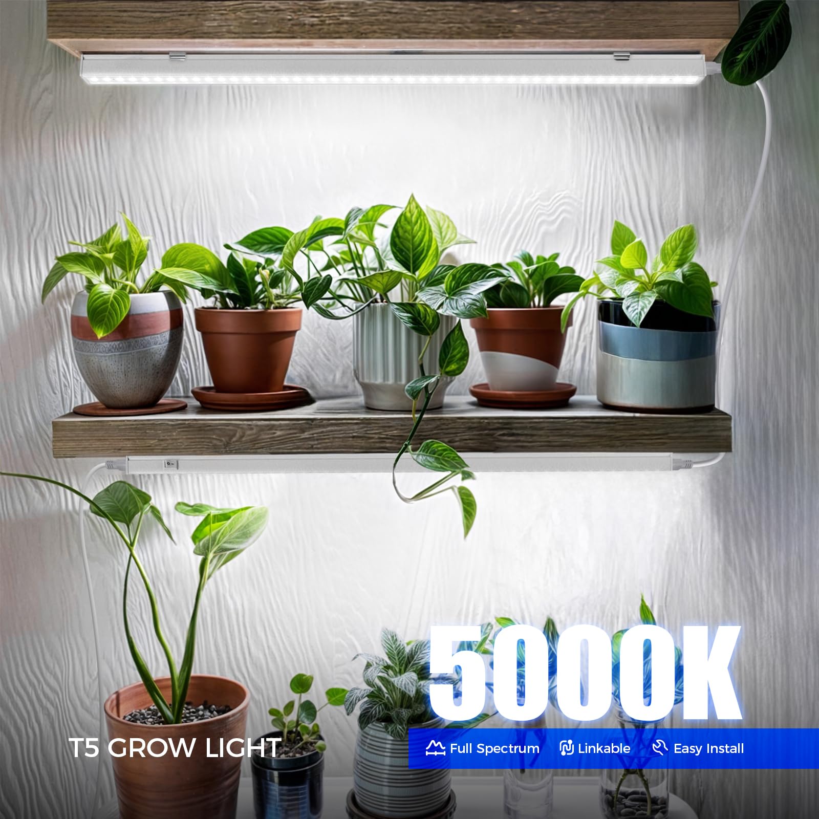 Barrina T5 LED Grow Lampe, 59cm, 5000K Weißes Vollspektrum Pflanzenlampe, 40W (4 x 10W), 2FT Verkettbare Grow Lampe Blüte, Stecker und Spiel, Hohe PPFD, 4er