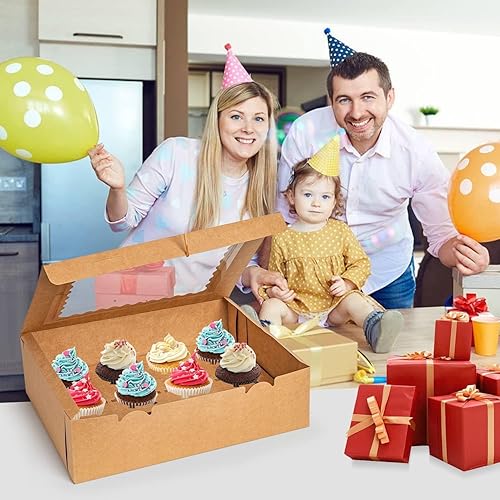 Miniatura 6 de Rarapop Juego de 6 cajas para cupcakes con capacidad para 12 cupcakes estándar, soportes para cupcakes de grado alimenticio con ventanas e insertos
