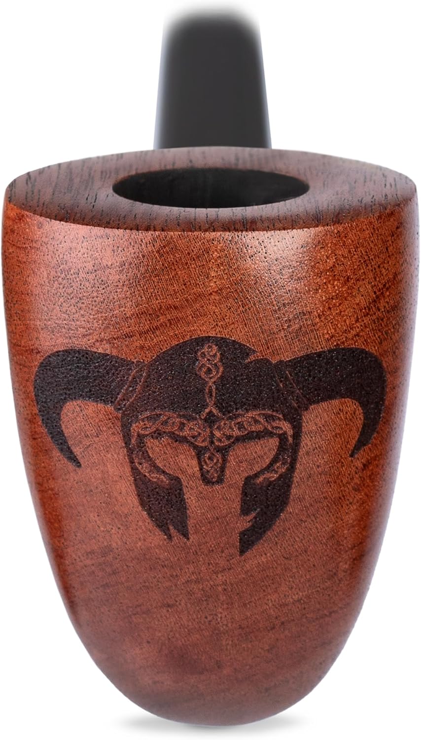 10.8''/27,5cm Long Churchwarden wood Tobacco Pipe - Vikings Helmet engraving for 9mm Filter, Velvet Pouch Gift, Only for Tobacco Use
