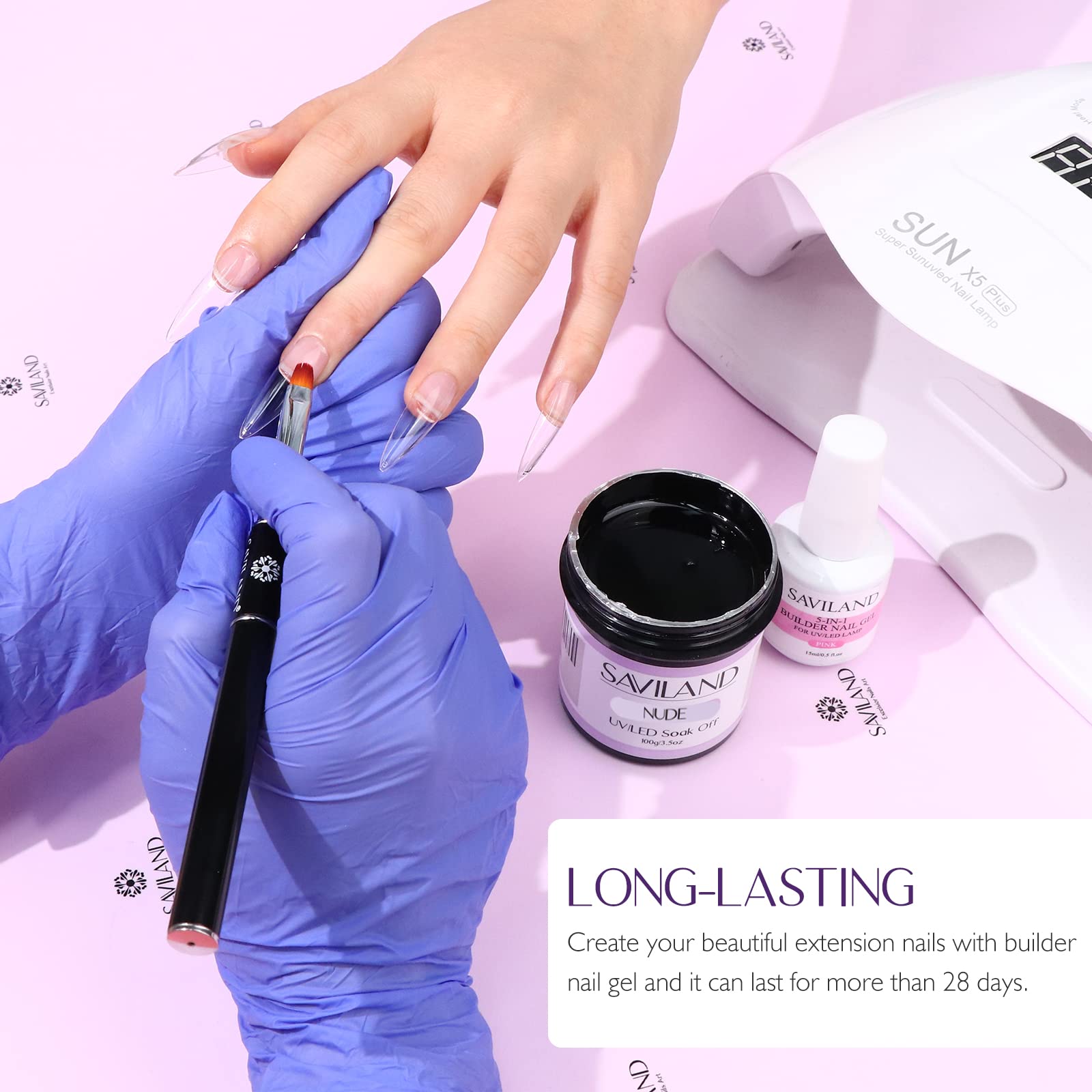 SAVILAND 2 x 100g Gel Ricostruzione Unghie Trasparente Nude 3.5 Once | Builder Gel per l'allungamento delle Unghie, 100 Formine per Unghie, Pennelli e Lime, per Saloni di Bellezza Professionali