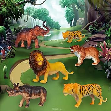 Big Size Animal Toys for Kids Boys and Girls Set of 6PCs Farm Animals Sets Wild Jungle Cartoon Animals Toys for Babies Children Lion, Elephant, Tiger Animal and More (Animal Action Figure)