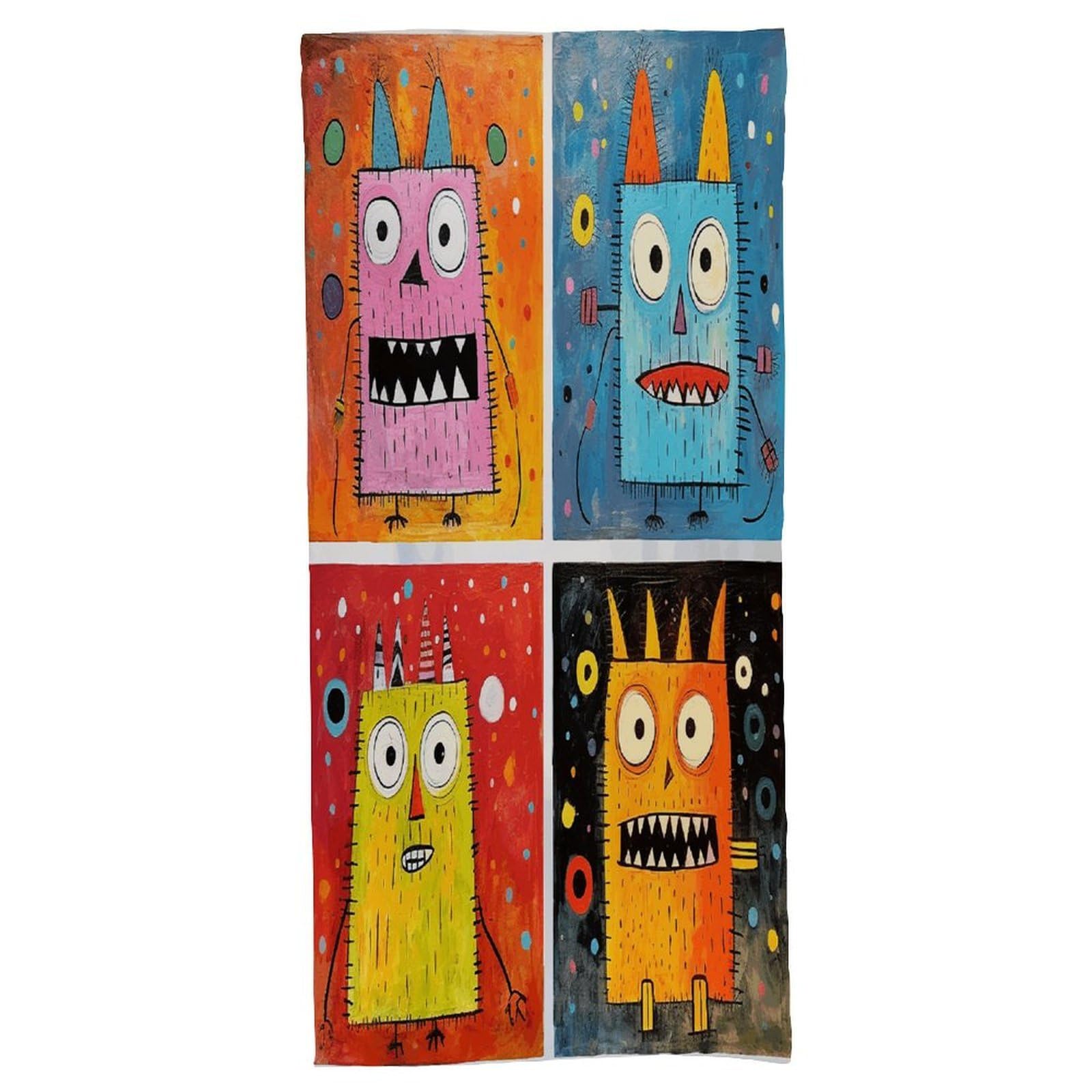 Fekiloot Men's Style Four Colorful Monsters Bath Towel Highly Absorbent,Beach Towels For Wo,Pool Towel Bathroom Essential For Beach,Gym,Travel, Camp