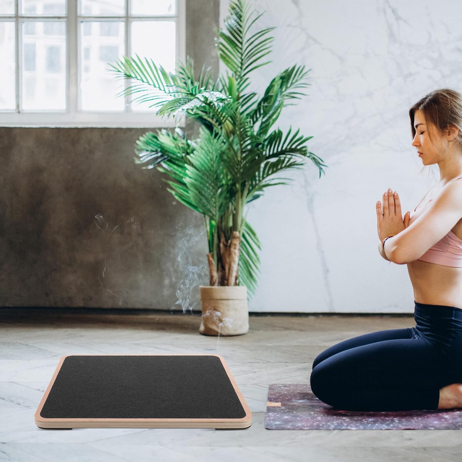 Wooden Balance Board for Adults Square Beam Balance Plate with Cross Design Black for Coordination and Stability Fitness Exercise