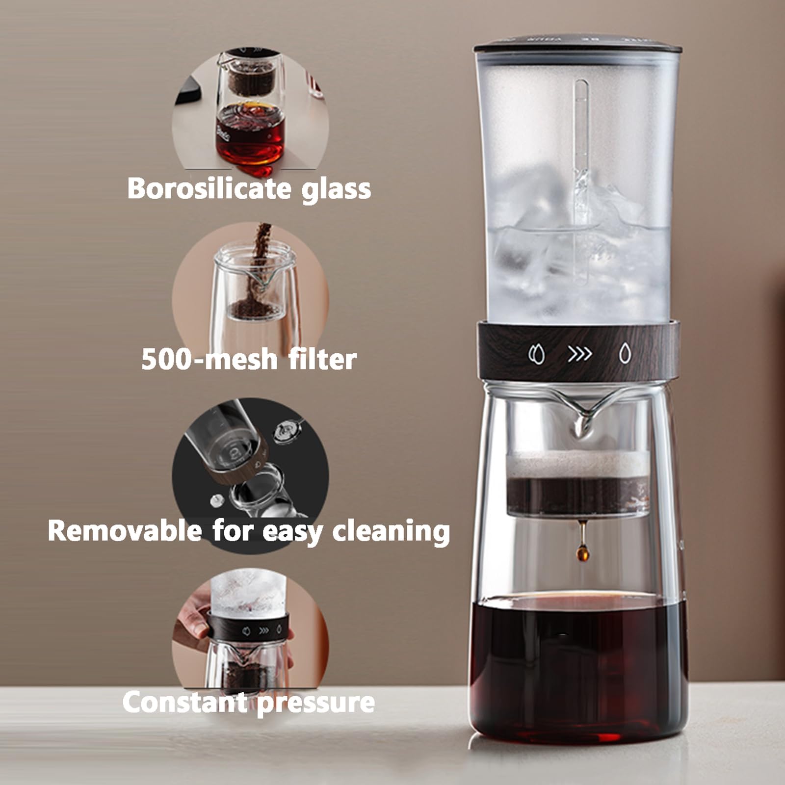 Filterkaffeemaschine Für Eiskaffee, 450 Ml, Mit Edelstahlfilter (304), 500-mesh-hochleistungsfilter, Brühverfahren Mit Konstantem Druck, Für Café, Zuhause Und Büro White
