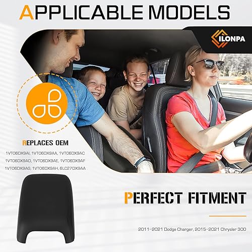 Miniatura 2 de Cubierta negra para tapa de consola central de repuesto para Dodge Charger 2011-2021, Chrysler 300 2015-2021