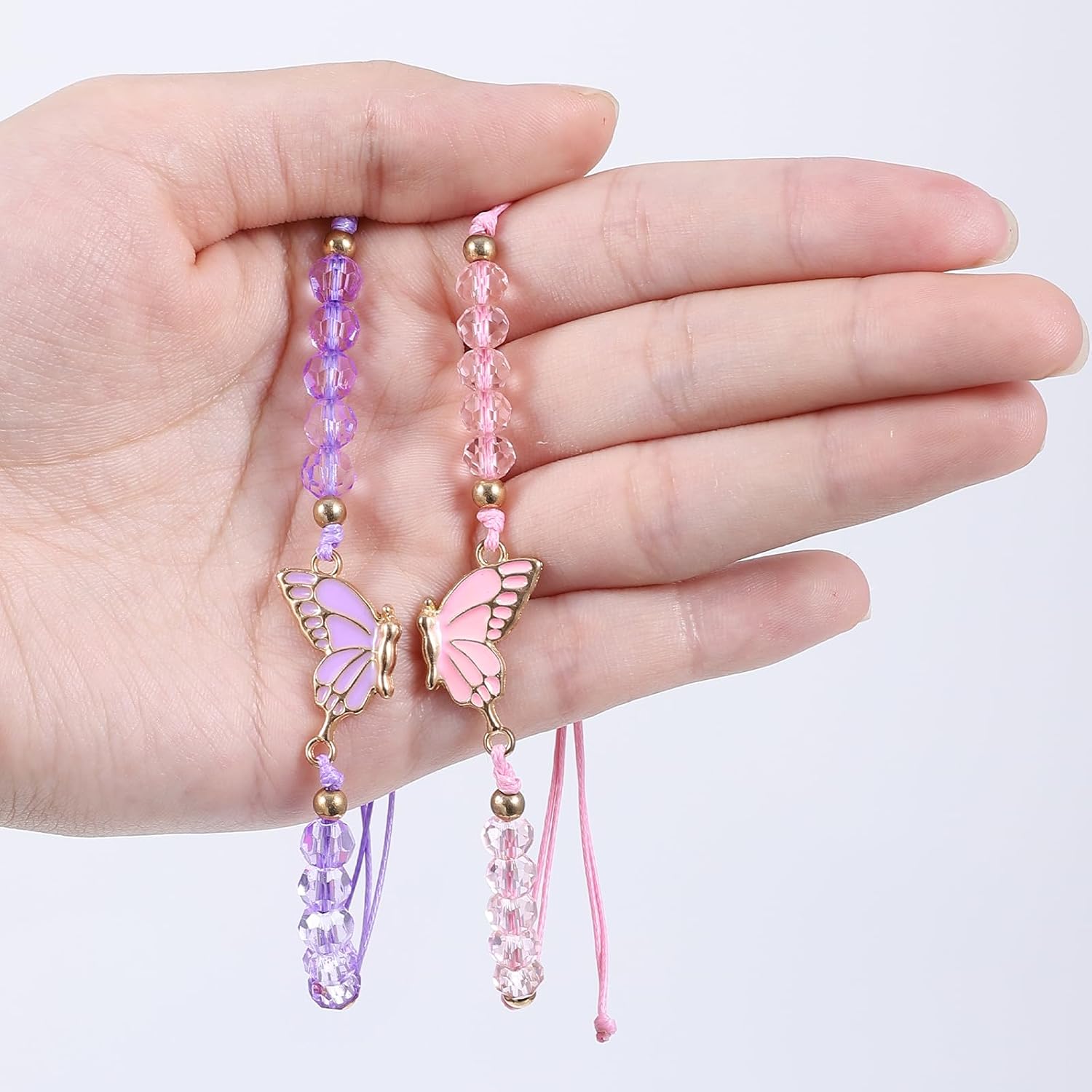 2 Pcs Best Friend Bracelet, Adjustable Strand Bff Bracelets, Butterfly Matching Bracelets for Couples,Handmade Charm Friendship Bracelet Jewelry Gifts for Women Couples Bestie(Pink Purple) - Image 6