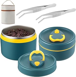 Honeydak 2 Pcs Fishing Bait Container Stainless Steel Insulated Live Bait Storage with 1 Handbag and 2 Tweezers Worm Holder Storage Box for Keeping Fresh and Alive