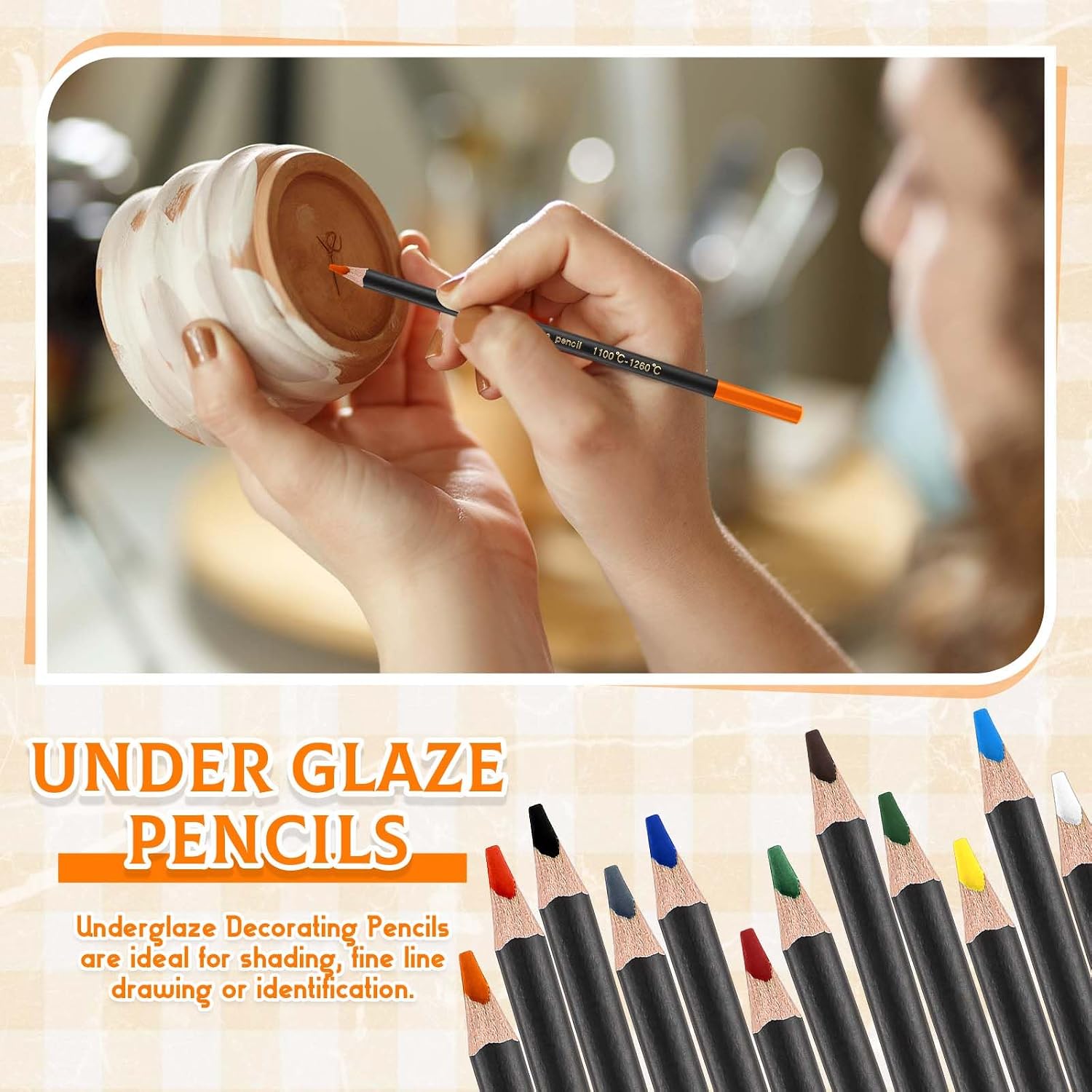 Dunzoom 12 Colors Underglaze Pencils for Ceramics Pottery Includes Pencil Case Eraser Sharpener Ideal for Decorations Artists Ceramic Art Creation Fine Detailing Sketching and Shading