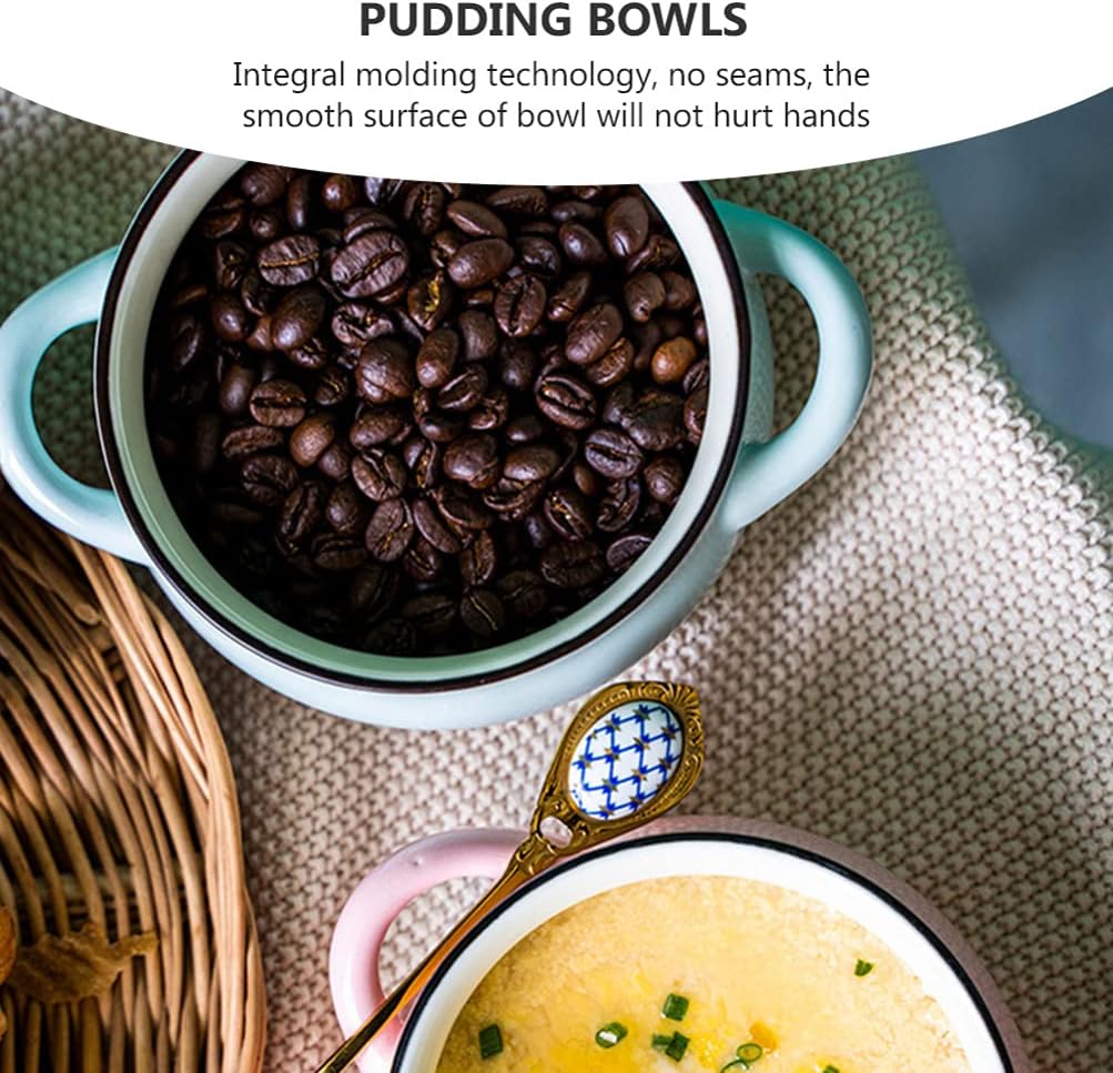 Ceramic Salad Bowls,Dessert Bowls, Bowls Pottery Soup Bowl Ceramic Bowl, Dessert Bowl Rice Bowl Soup Bowl with Handle- French Onion Soup White Utensils Set White Utensils Set Baking ( Color : Sky blue
