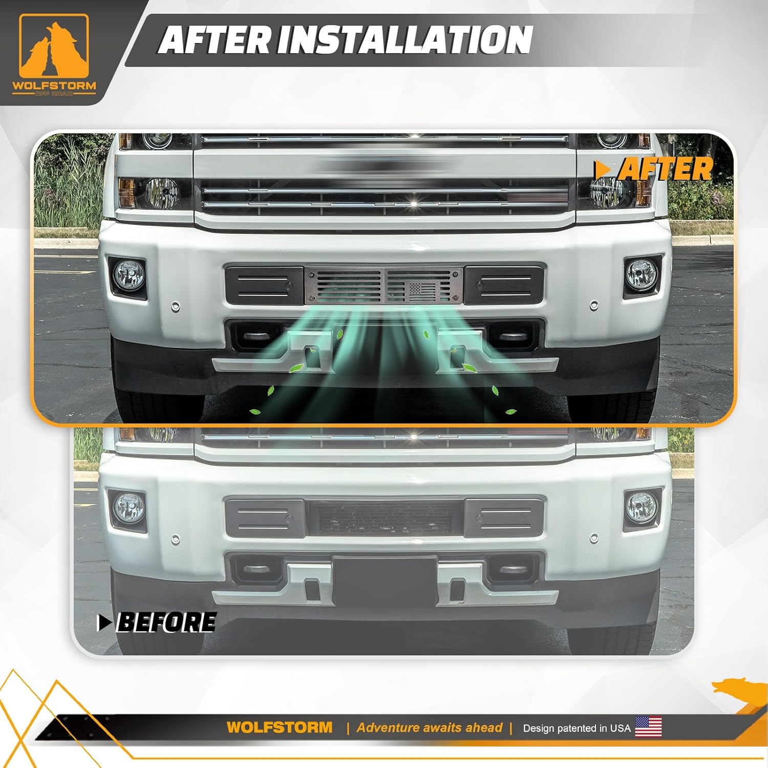 WOLFSTORM Lower Bumper Grille Insert Compatible with 2015-2019 Chevy Silverado 2500/3500/2500 HD/3500 HD, Front Bumper Aluminum Billet Grille Insert Replacment