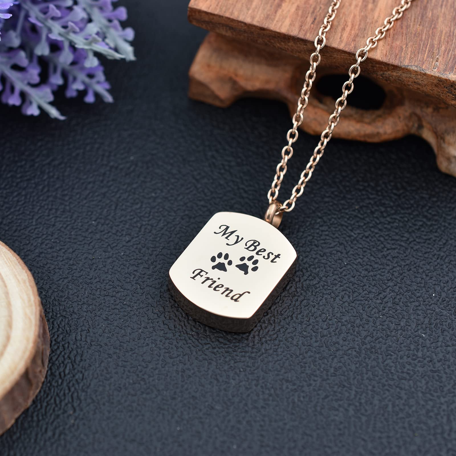 Urn Necklaces for Cat Dog Ashes My Best Friend and Paw Print Engraved Pet Cremation Jewelry for Ashes Stainless Steel Keepsake Memorial Pendant Ash Holder Cremation Urn Necklace for Women Men,