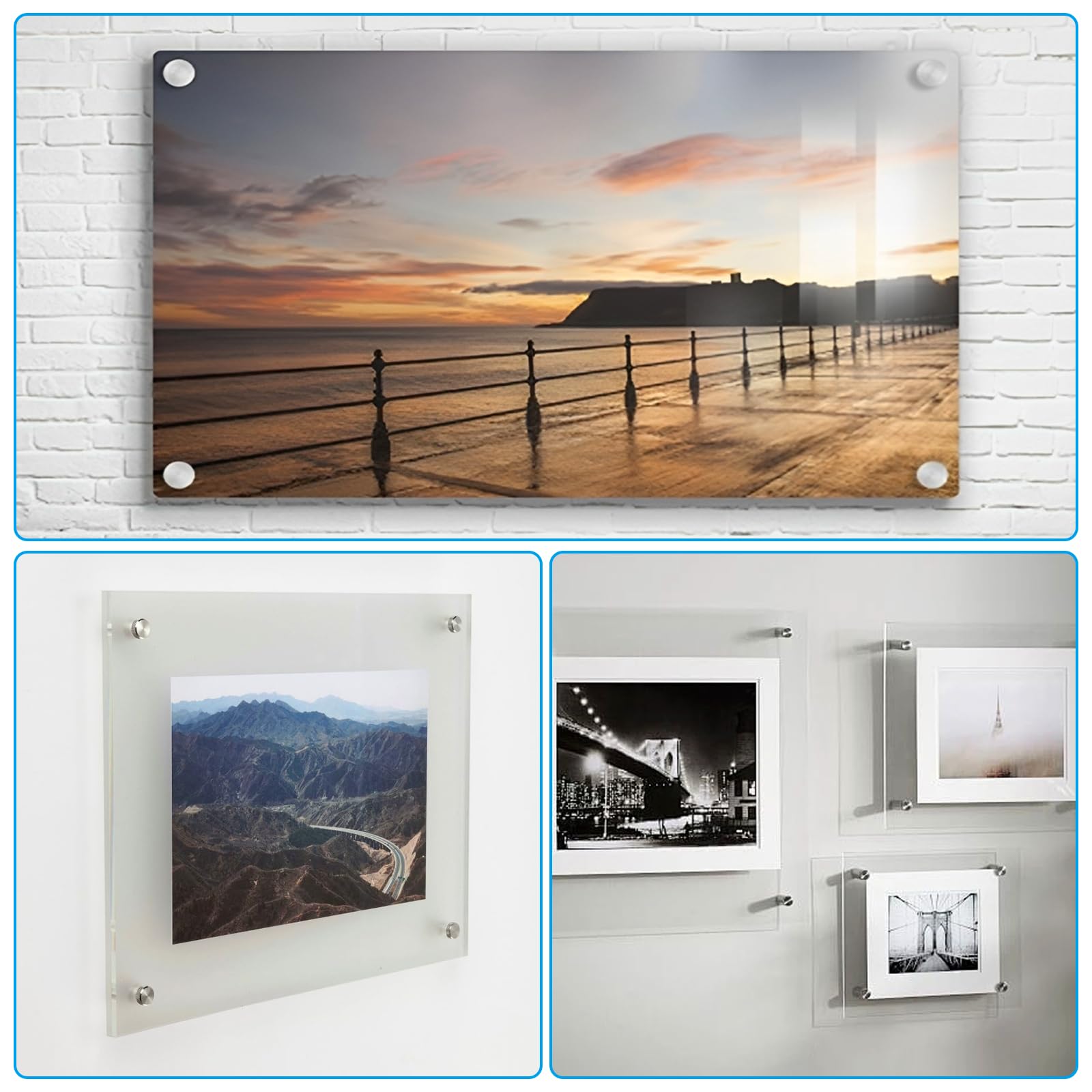 APACALI Lot de 50 entretoises murales en acier inoxydable en plexiglas - 12 x 20 mm - Vis publicitaires - Clous - Pour montage et fixation en verre, miroir, acrylique, affiches, cadres photo