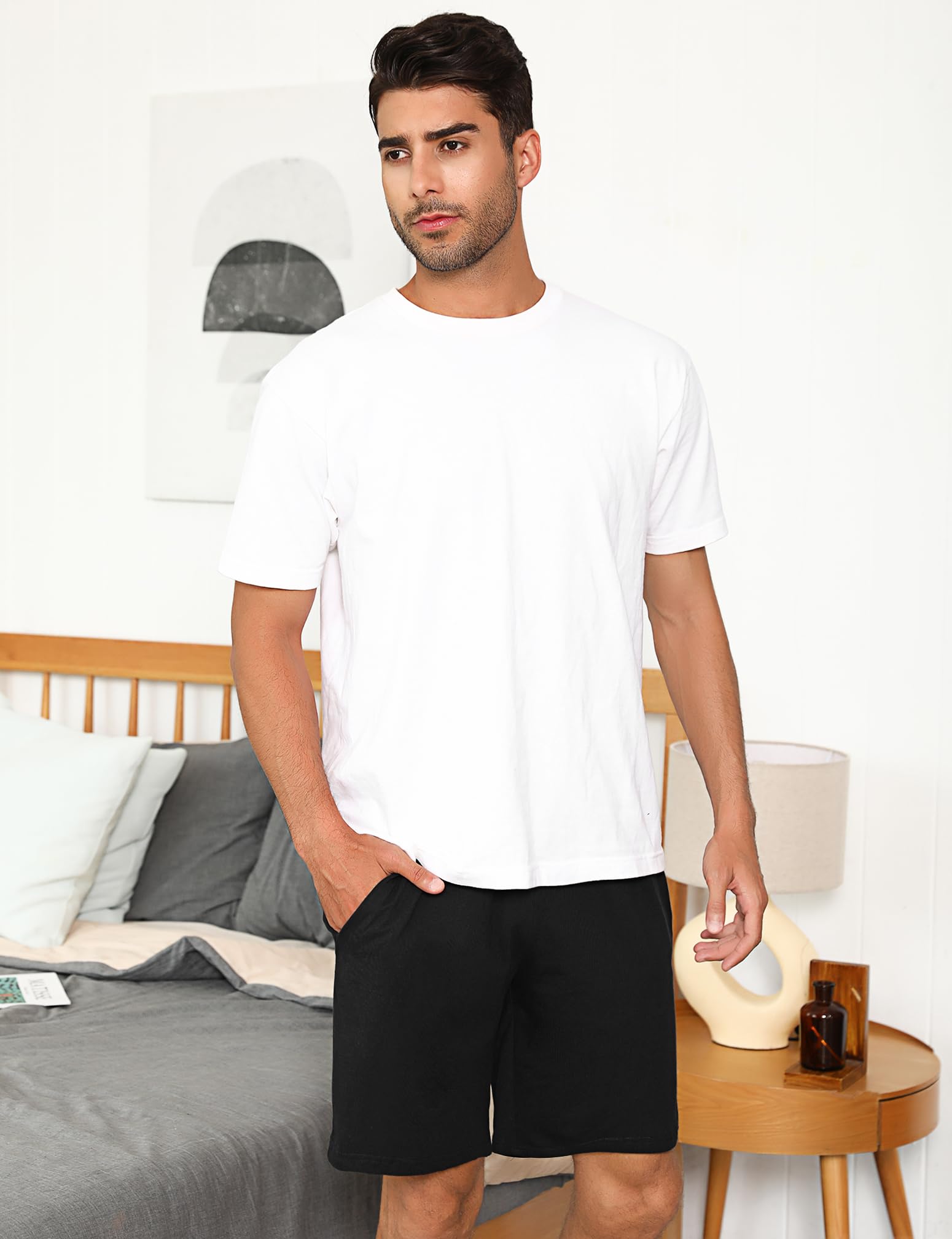 Aseniza Bas de Pyjama Homme Short Décontracté en 100% Coton Pyjama Short Homme pour Short de Pyjama Hommes d'été