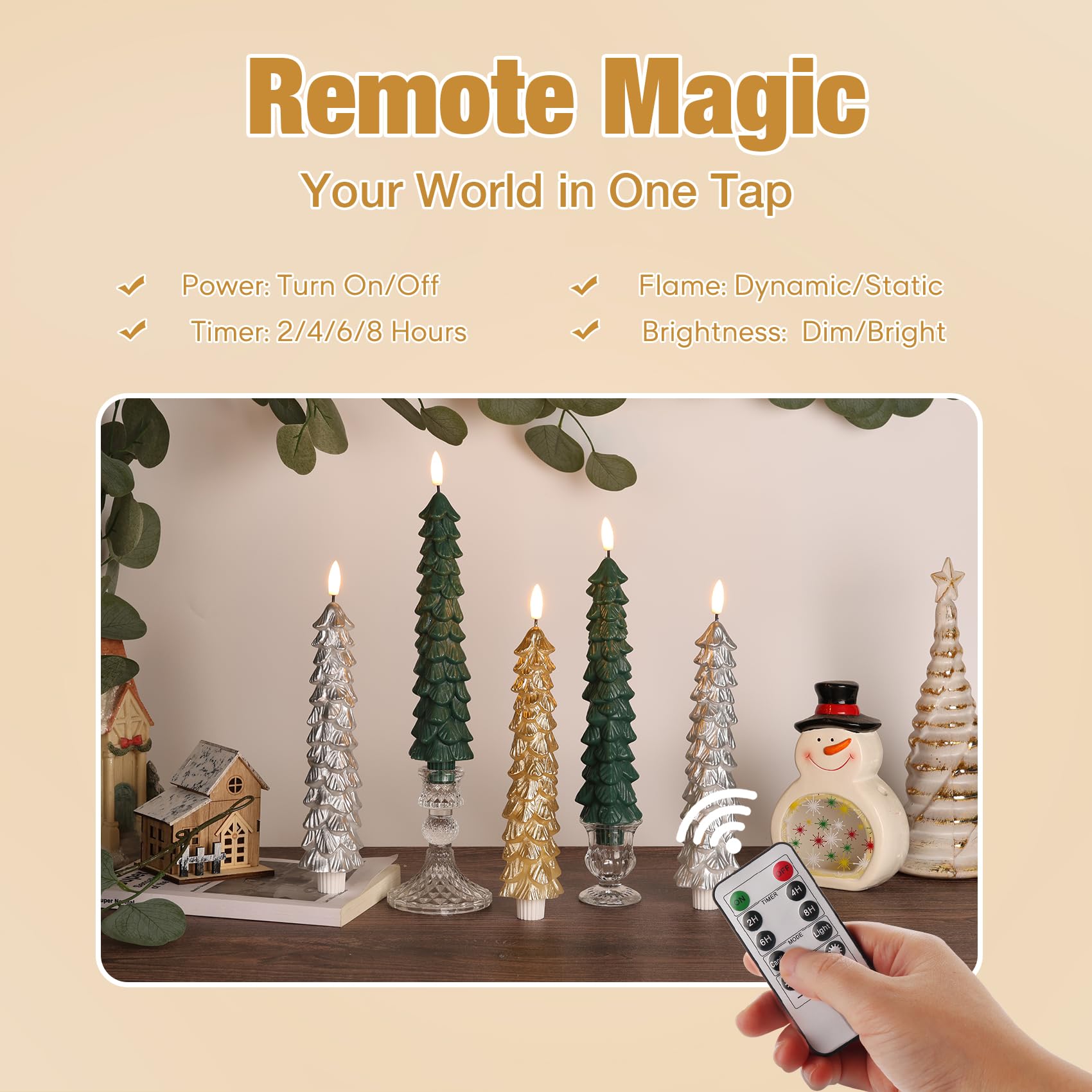 Eywamage Candele natalizie senza fiamma, con telecomando, in vera cera, a LED, set da 4