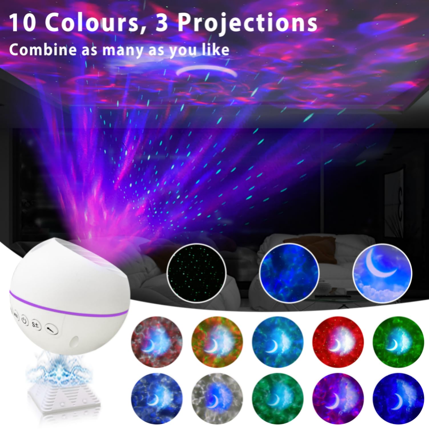 Moredig Proiettore Stelle Soffitto, Lampada Stelle Proiettore Galaxy LED Nebulosa Cielo Stellato Nuvola Luna luce notturna con Telecomando, 10 Modalità Colorate,Regali per Bambini, Adulti