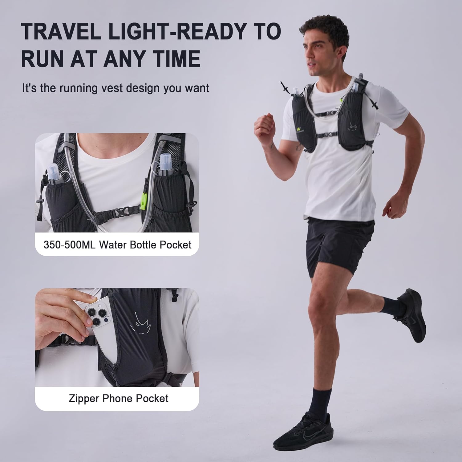 N NEVO RHINO 5.5L Running Vest for Women Men, Lightweight Hydration Vest with 1.5L Water Bladder, Breathable Water Backpack for Hiking Running Cycling