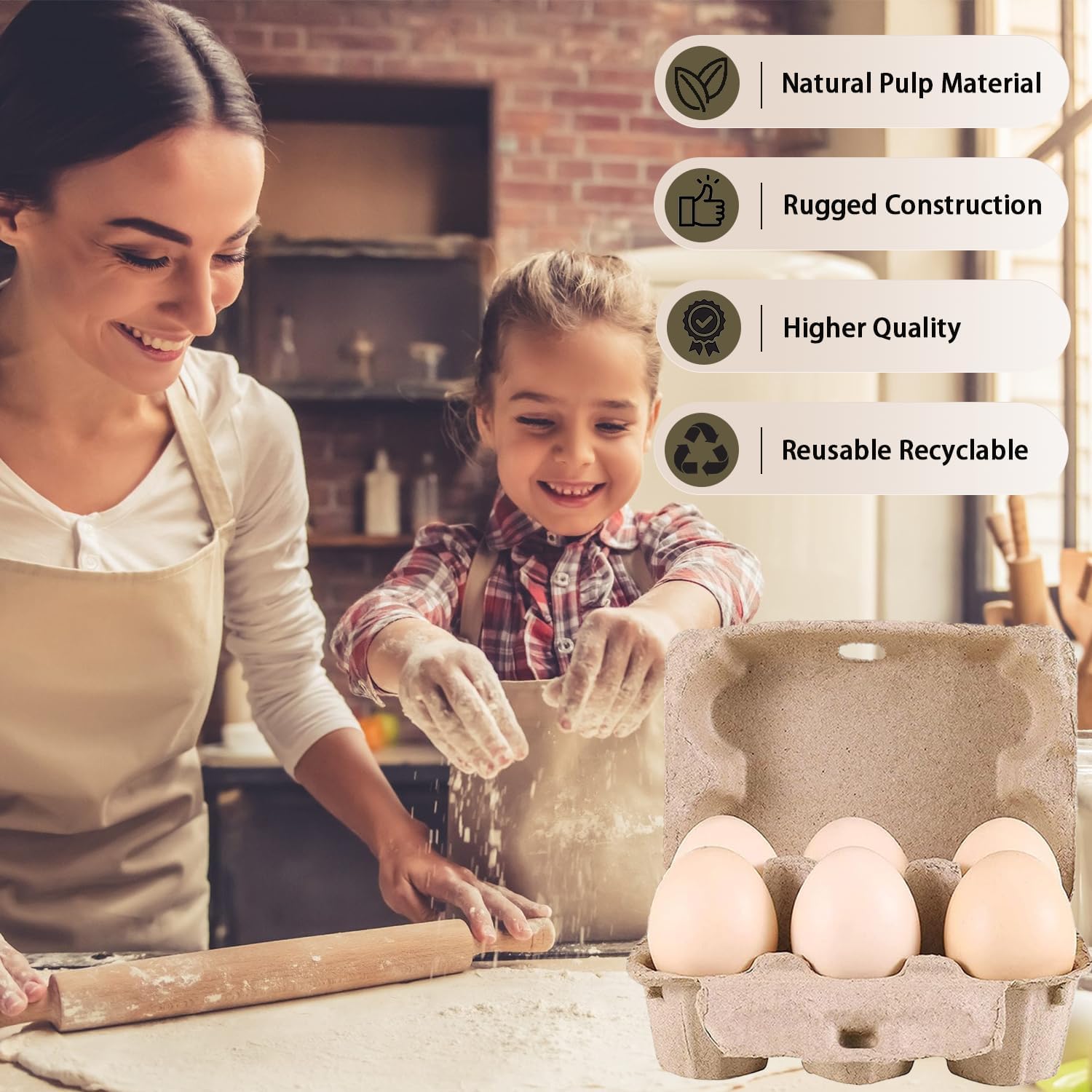 50 Pack Half Dozen Egg Cartons, Blank Natural Pulp Egg Carton Bulk 6 Count for Chicken Eggs and Duck Eggs, Reusable, Protects, Egg Storage Containers for Home Kitchen and Farmhouse (50 PCS 6 Count)