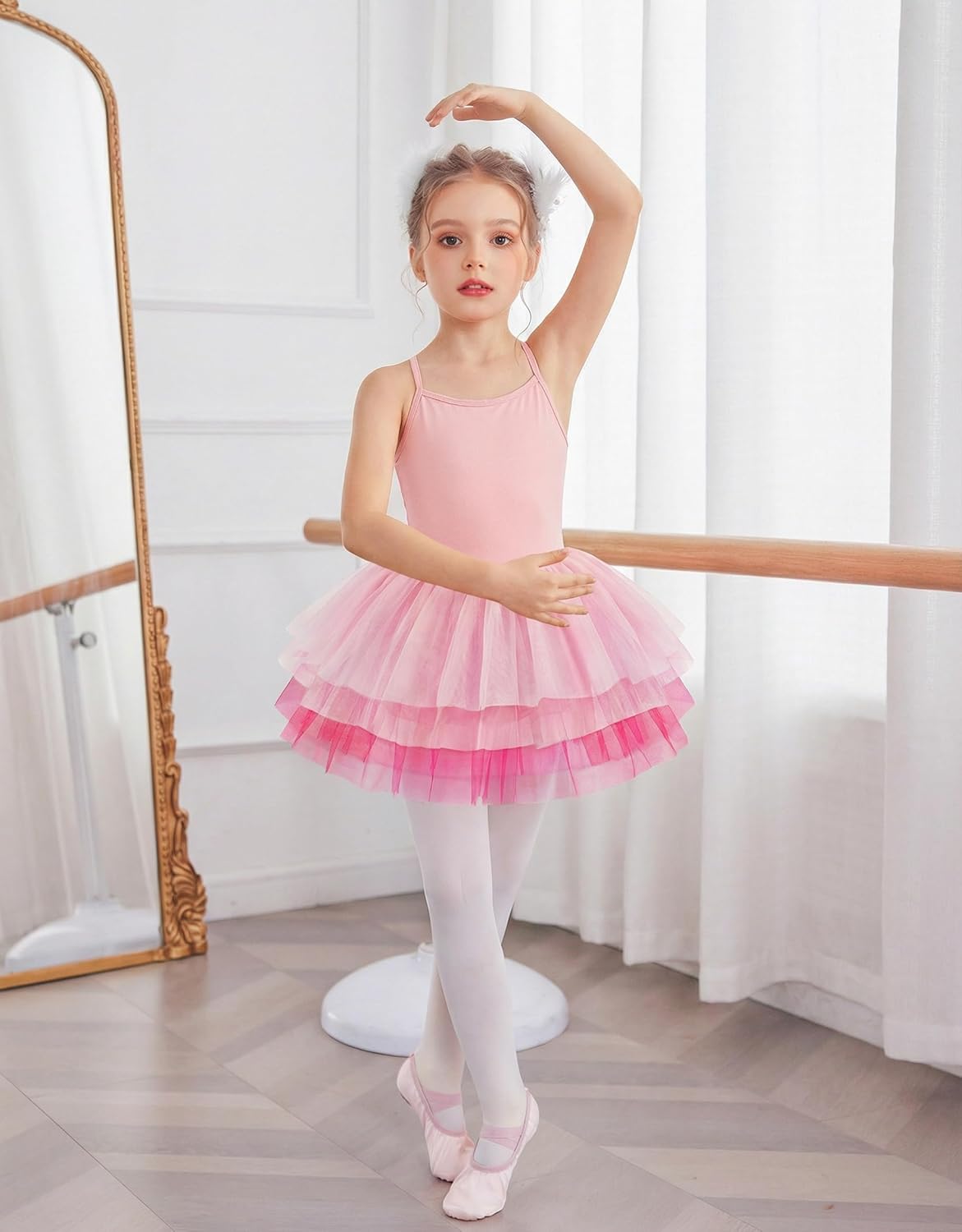 Zaclotre Ballet Leotards for Toddler Girls 4 Layers Cross Back Dance Dress Camisole Tutu Costume - Image 5