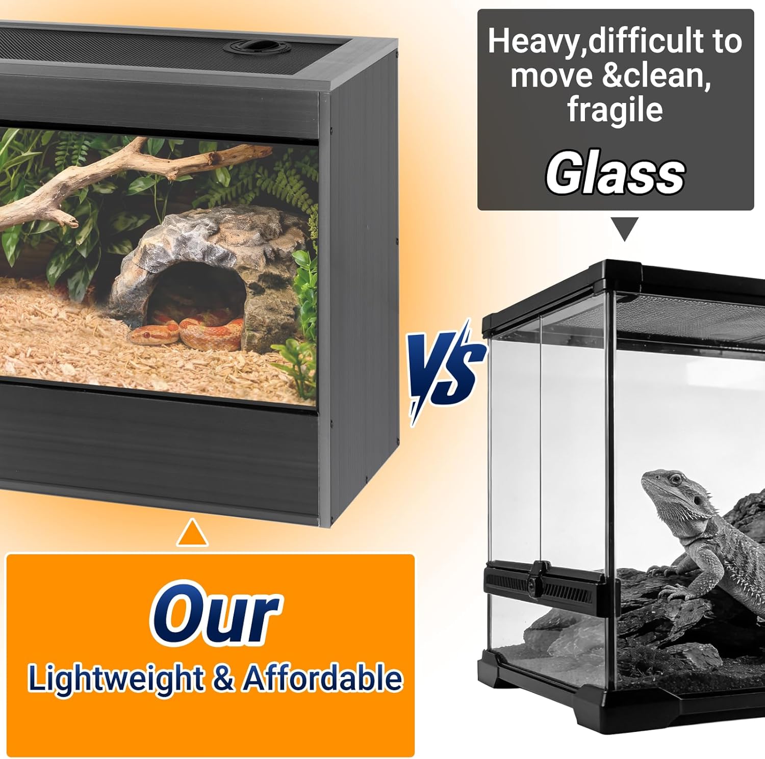 50 Gallon Reptile Enclosure, 36x18x18 Composite Wood & Plastic Eco Reptile Tank Terrarium, 36" Wide Lightweight Reptile Habitat Lounge for Ball Python Bearded Dragon Gecko Turtle