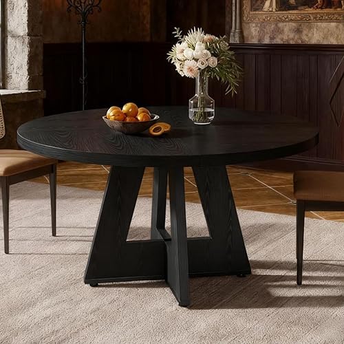 Miniatura 8 de Mesa de comedor redonda de 47 pulgadas, mesa de madera estilo granja para 4-6 personas, mesa de cocina rústica con soporte de metal, mesas de