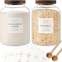 CZSZYGHBAO 2-Pack 70oz Large Glass Airtight Storage Jars with Bamboo Lids, Spoons & 132 Labels for Pantry Organization