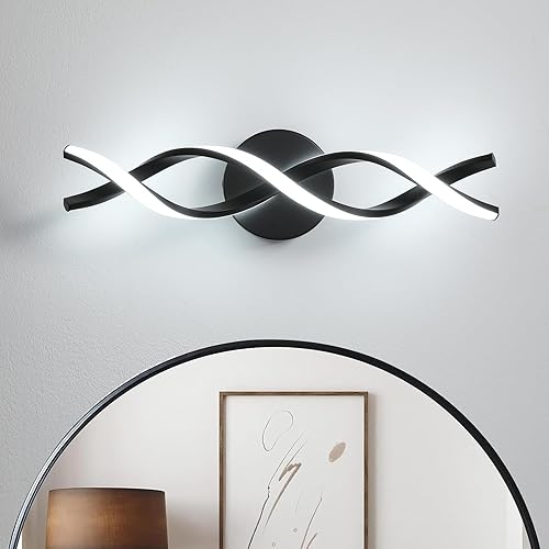 Moderna iluminación LED negra para tocador, lámpara de baño sobre espejo, 18 pulgadas, 6000 K blanco frío