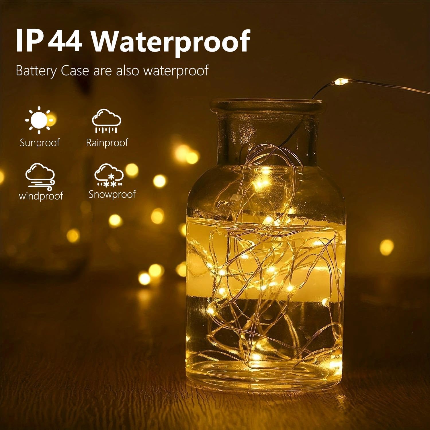 Paquete de 2 luces de hadas que funcionan con pilas con control remoto, impermeables de 33 pies, 100 luces LED para exteriores e interiores, 8 modos de luces parpadeantes con temporizador para