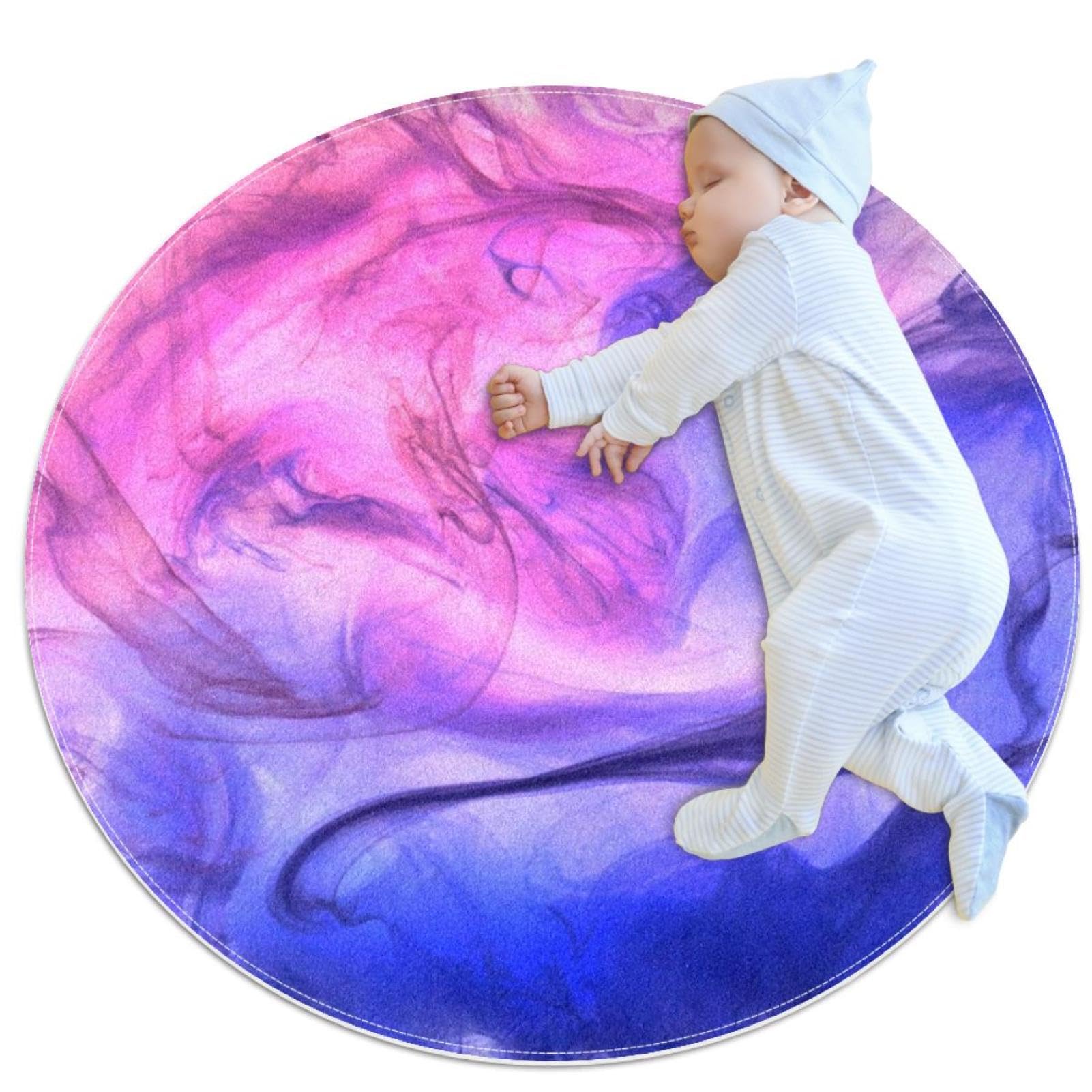 Tapis de sol rond motif liquide rose bleu : douceur et style dans votre salon