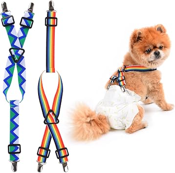 2 Pieces Dog Diaper Suspenders | Adjustable Elasticity Dog Suspenders | Belly Bands Canine Harness | Female Male Puppy Dress & Diaper Keeper | for Small Medium and Large Dogs Rainbow, Blue, S