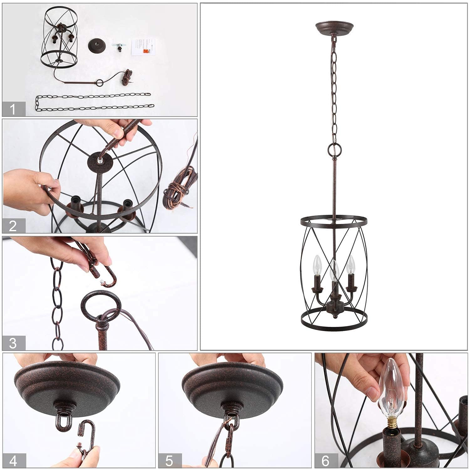 LNC Foyer Chandeliers, Entryway Chandelier Lighting, Industrial 3-Light Pendant Lighting for Kitchen Island, Stairway, Dining Room, 9.1” in Dia, Bronze