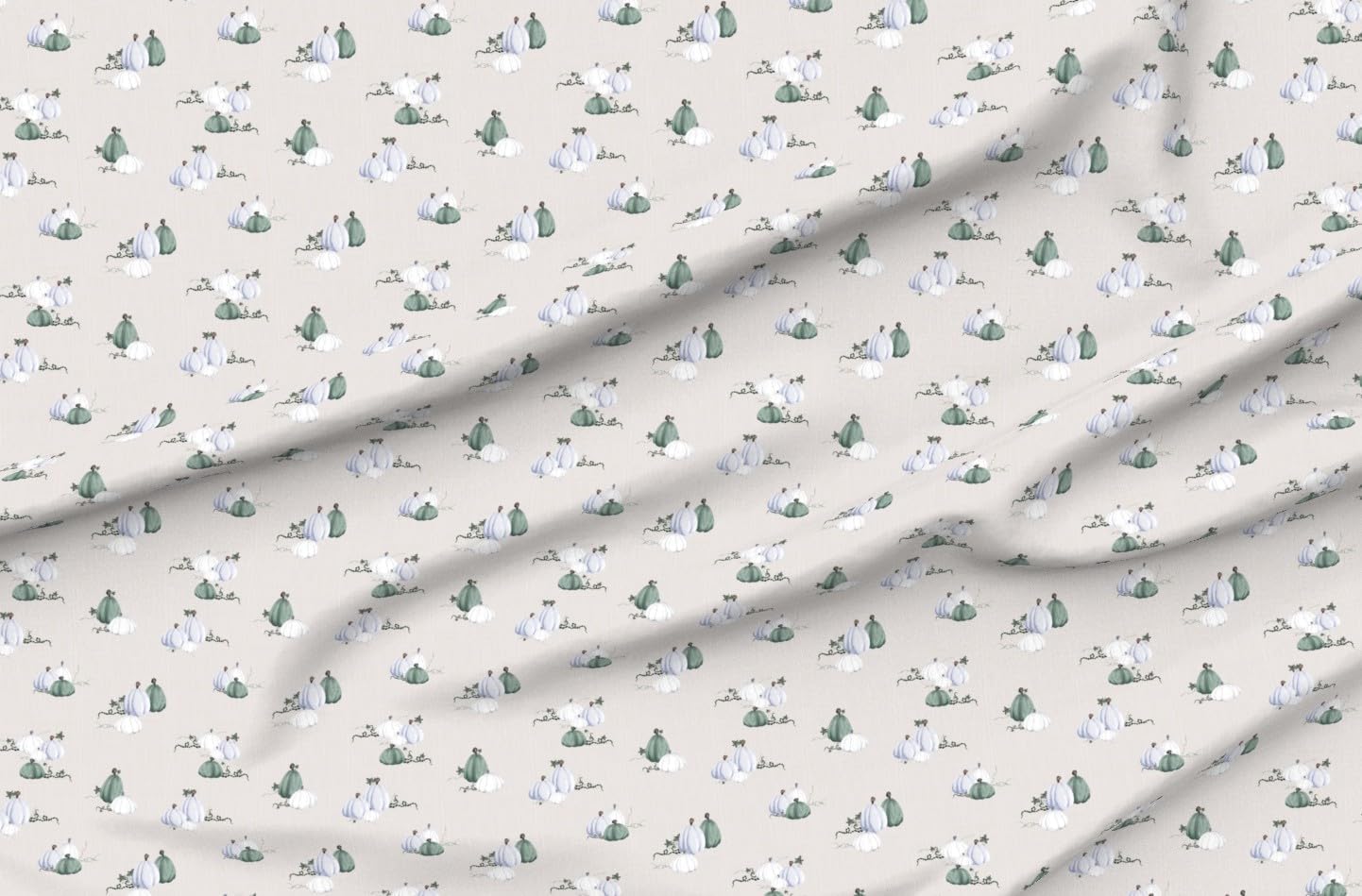Spoonflower Fabric - Green White Fall Autumn Pumpkins Blue Thanksgiving Pastel Baby Nursey Printed on Petal Cotton Fabric Fat Quarter - Sewing Quilting Apparel Crafts Decor
