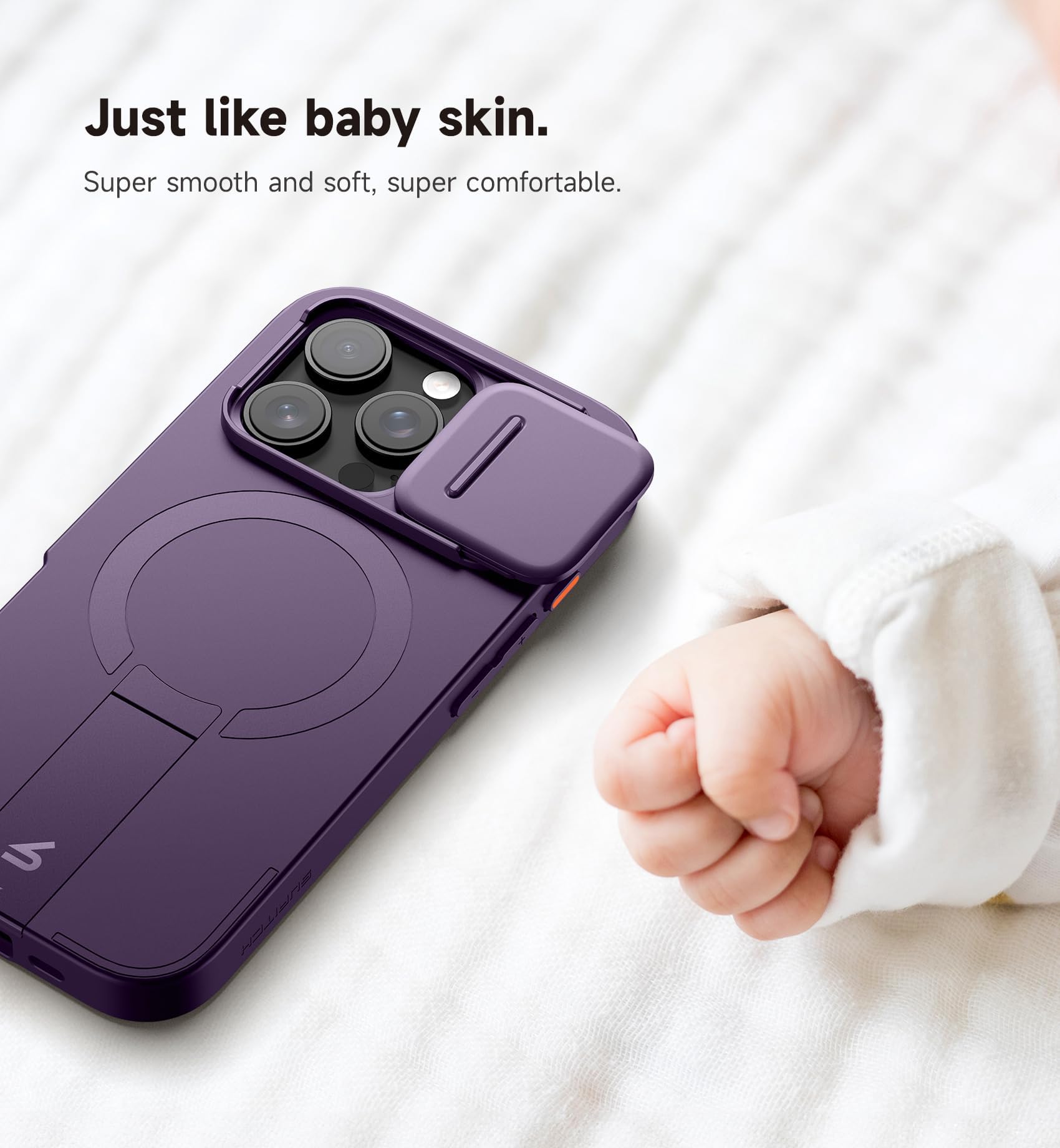 SURITCH Etui magnetyczne, kompatybilne z iPhone 16 Pro, odporne na uderzenia etui na telefon, odporne na zarysowania, etui ochronne z przesuwaną osłoną aparatu i regulowaną podstawką (fioletowe)