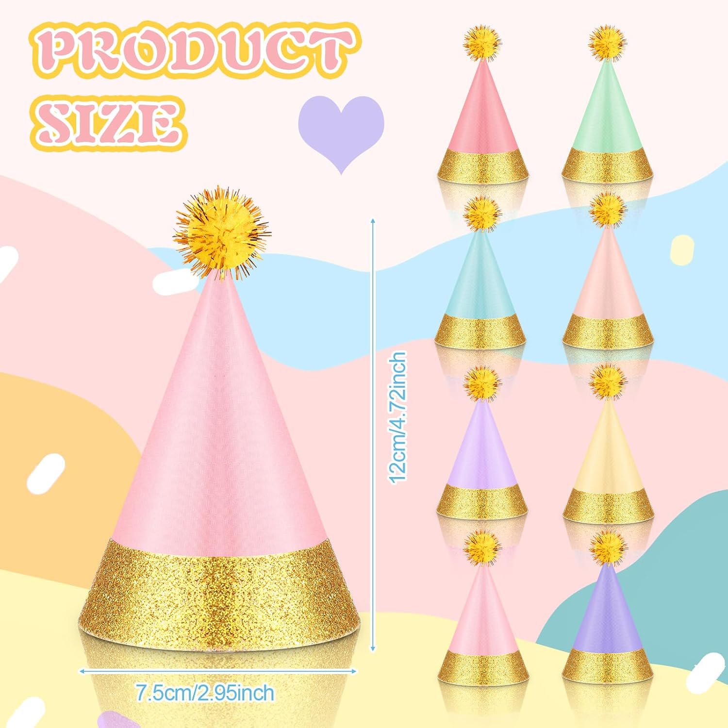 40 Pcs Mini Party Hats with Pompoms, Glitter Stuffed Animals Birthday Party Cone Hat for Stuffed Animals Pets Party (Macaron Color,2 x 3 Inch) image 2