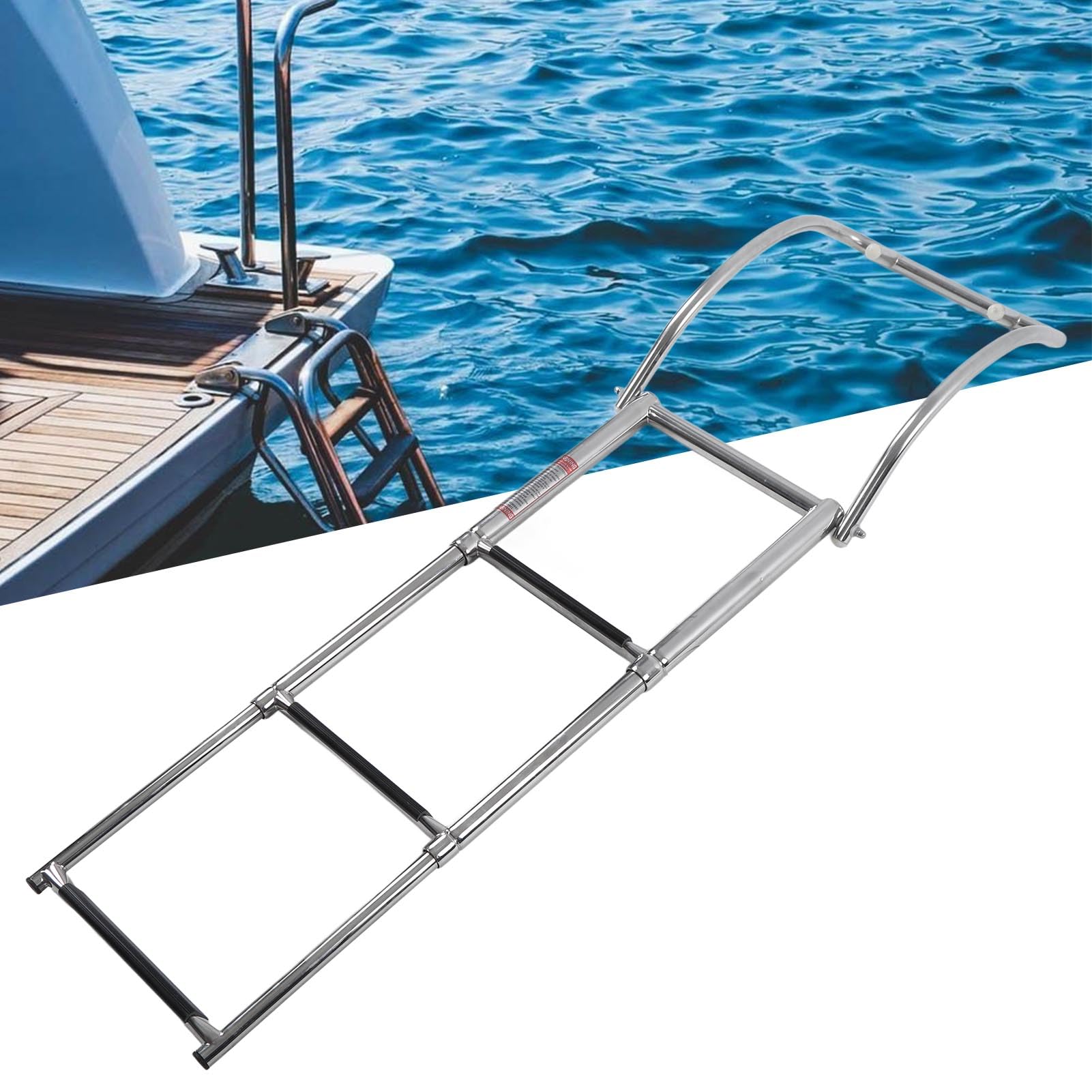 Échelle de Corde de Bateau à 3 Marches,échelle de Pont Télescopique Lourde en Acier Inoxydable,échelle de Corde D'escalade Extérieure Pliable pour Bateau Gonflable,Voilier,Kayak