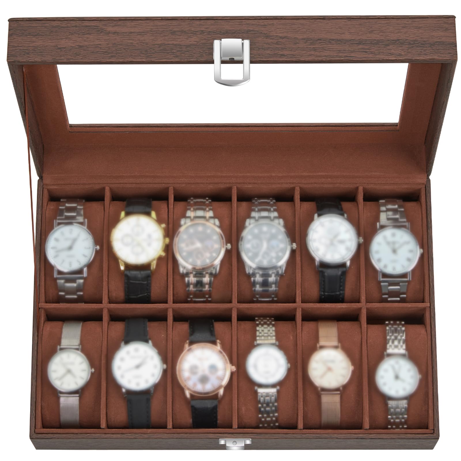 Caja Relojes con 12 Compartimentos, Ohuhu Caja para Relojes con Tapa de Cristal y Cojín ExtraíbleRegalo para Cumpleaños Día del Padre Navidad